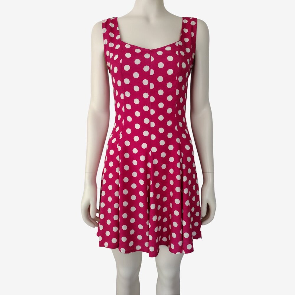 Vintage 1990s Pink Polka Dot Sleeveless Fit and Flare Mini Dress Size S
